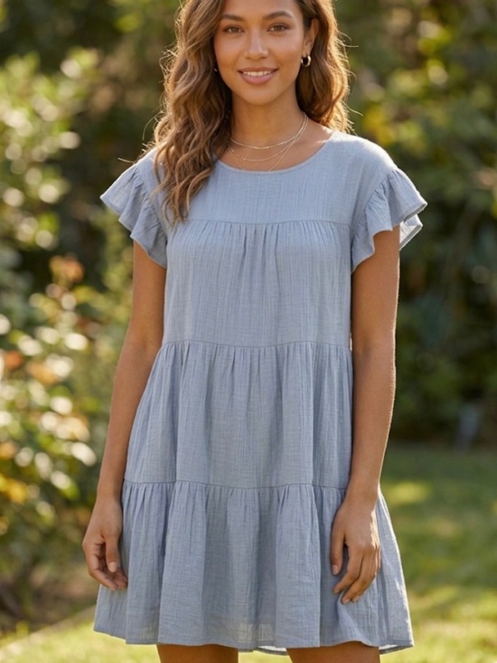 Blu Ivy Dresses & Skirts - Blu Ivy Dress Tiered Ruffle Short Sleeve Small Blue NWT